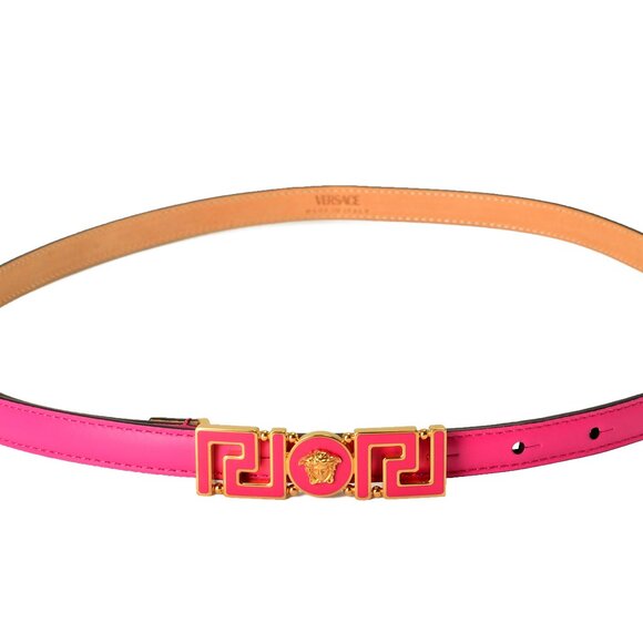 Versace Pink 100% Leather Medusa Head Logo Decorated Belt US 34 IT 85 - Picture 1 of 4